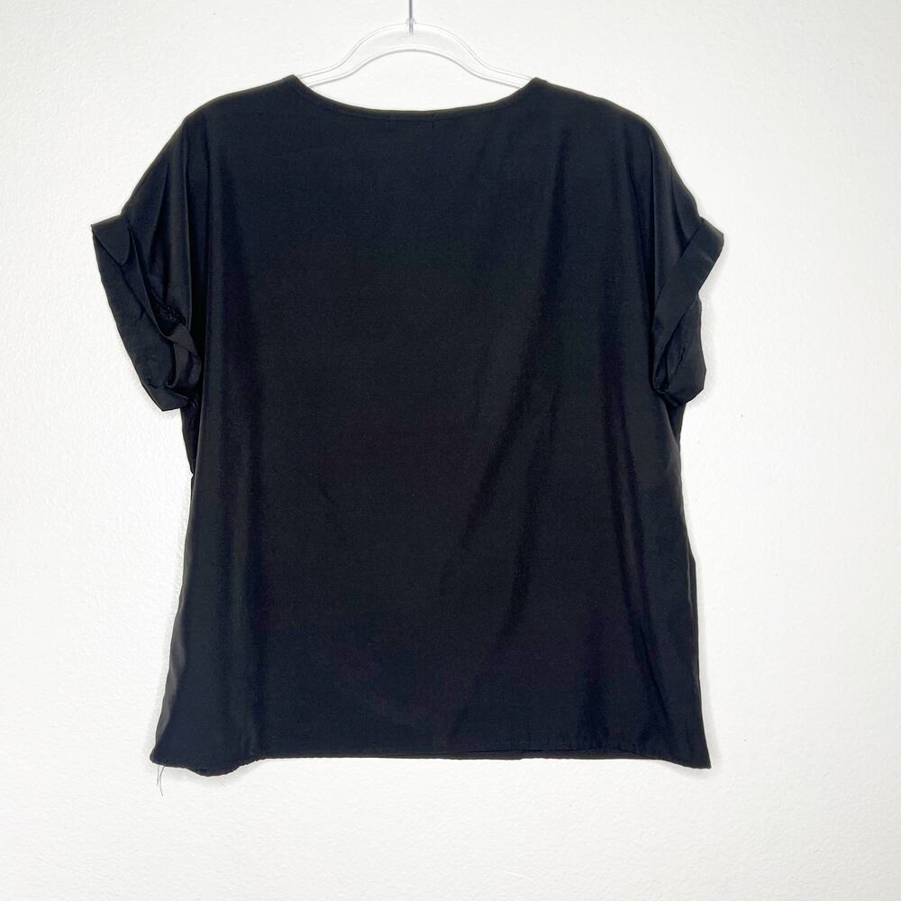 NARECTE Casual Blouse Round Neck Rolled Cuff Sleeve Lightweight Black Womens L - Picture 4 of 7